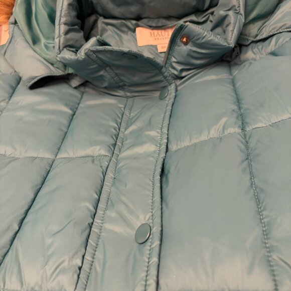 Womens Winter Coat with Fur Trim Hood-Teal with Brown Faux Fur, sz 3X - Picture 11 of 13